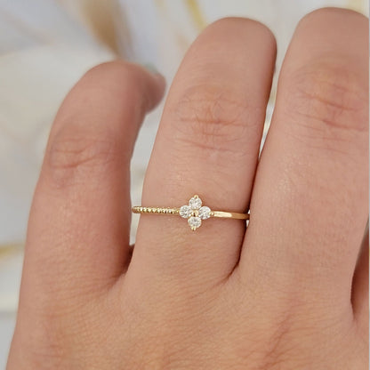 Diamond Ring, 14k Gold Ring, Diamond Flower Ring, Diamond Cluster Ring, Floral Engagement Ring, Clover Ring, Gift for Her