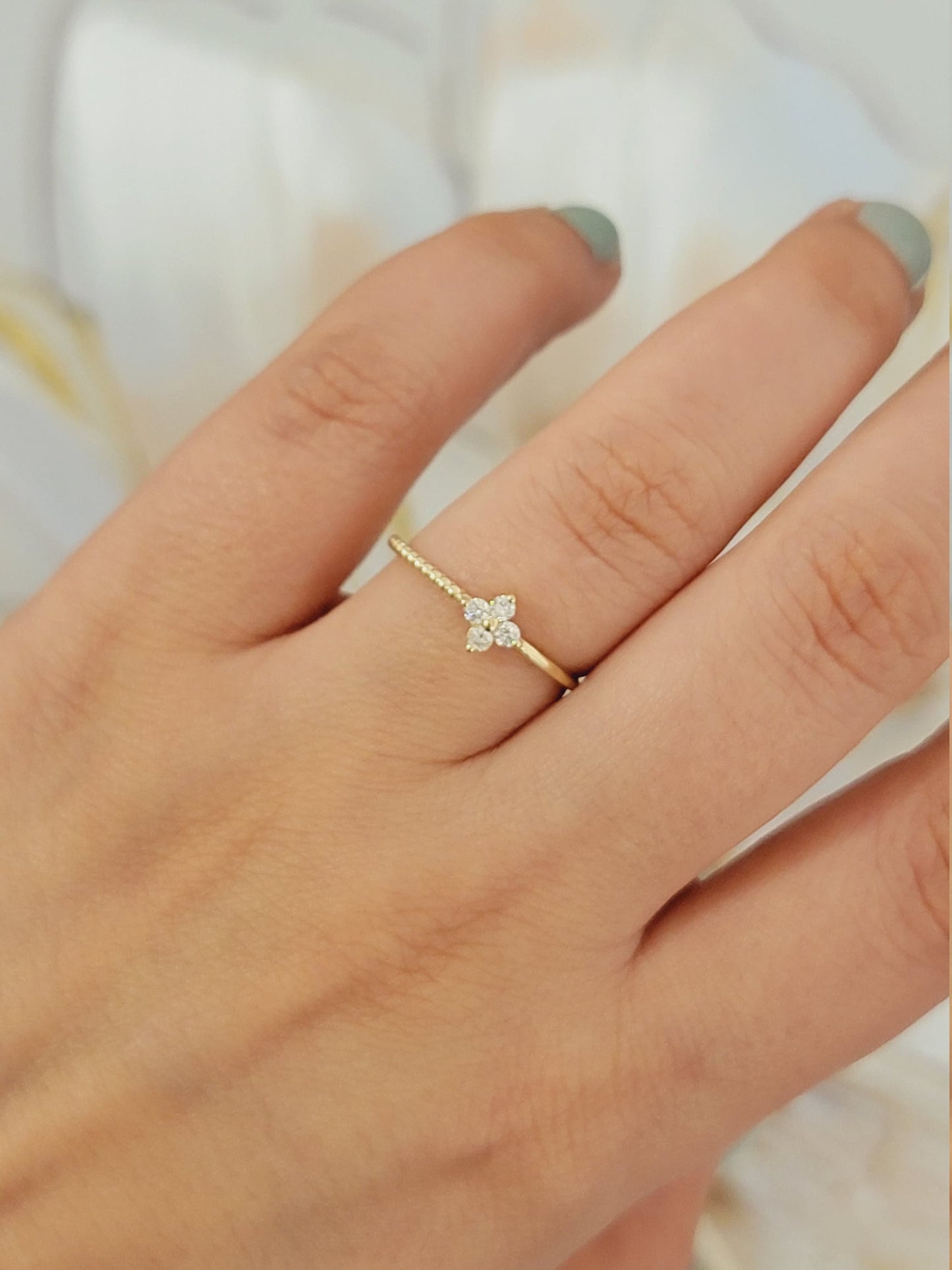 Diamond Ring, 14k Gold Ring, Diamond Flower Ring, Diamond Cluster Ring, Floral Engagement Ring, Clover Ring, Gift for Her