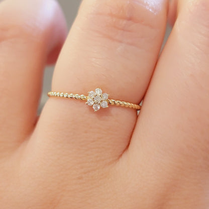 Diamond Ring, Floral Ring, Gold Ring For Women, Dainty Ring, 14k Gold Ring, Diamond Ring For Women, Stacking Ring, Minimalist Ring, Twisted
