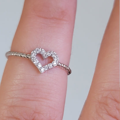 Diamond Heart Ring in14k Solid Gold, Gold Heart Ring for Her, Anniversary Rings, Heart Shape Ring, White Gold Diamond Ring