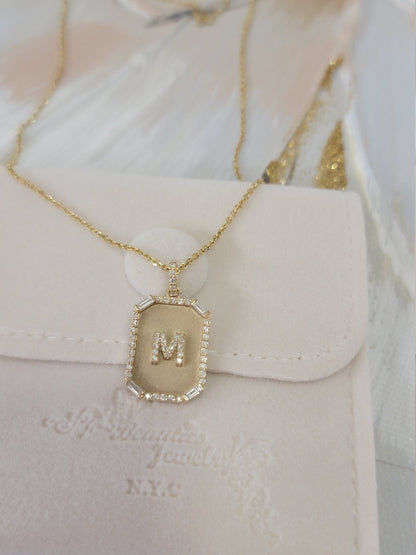 Diamond Tag Initial Necklace in 14k Solid Gold / Personalized Diamond Tag Necklace / Monogram Necklace / Initial Necklace / Letter Pendant