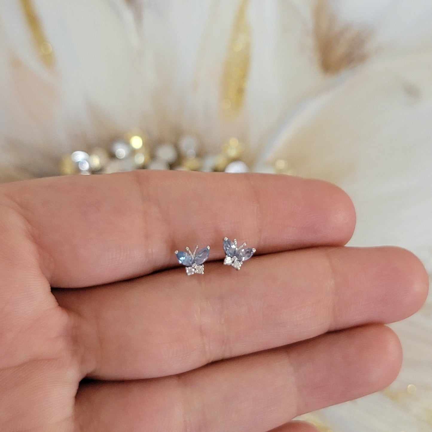 14k Solid Gold Diamond  Butterfly Earrings