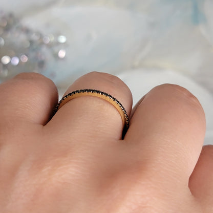Black Diamond Wedding Band in 14k Solid Gold, Micro Pave Black Diamond Setting, Genuine Black Diamond Eternity Ring