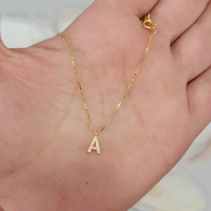 14k Gold Initial Necklace set with pave Diamonds