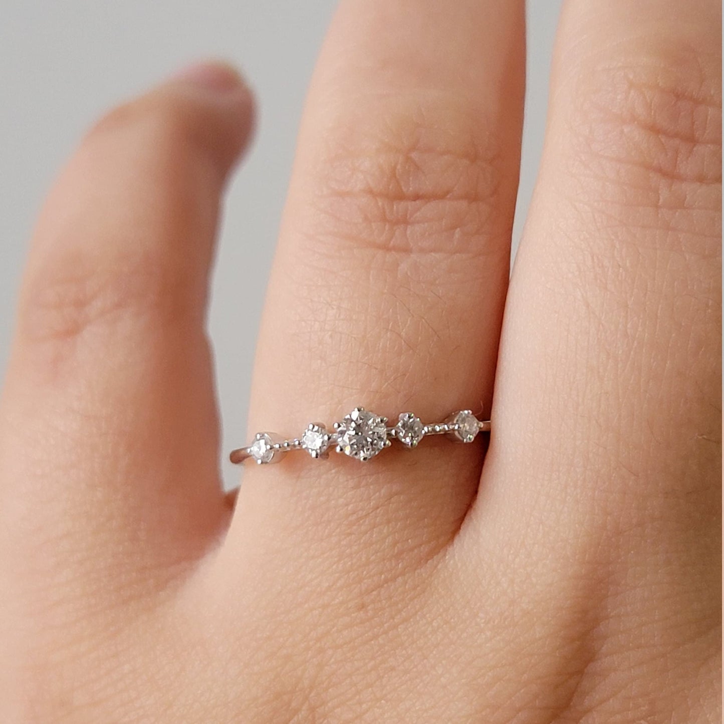 Diamond Engagement Ring in 14k Solid White Gold,  Solitaire Ring For Women set with 5 Genuine Diamonds,  Dainty Engagement Ring