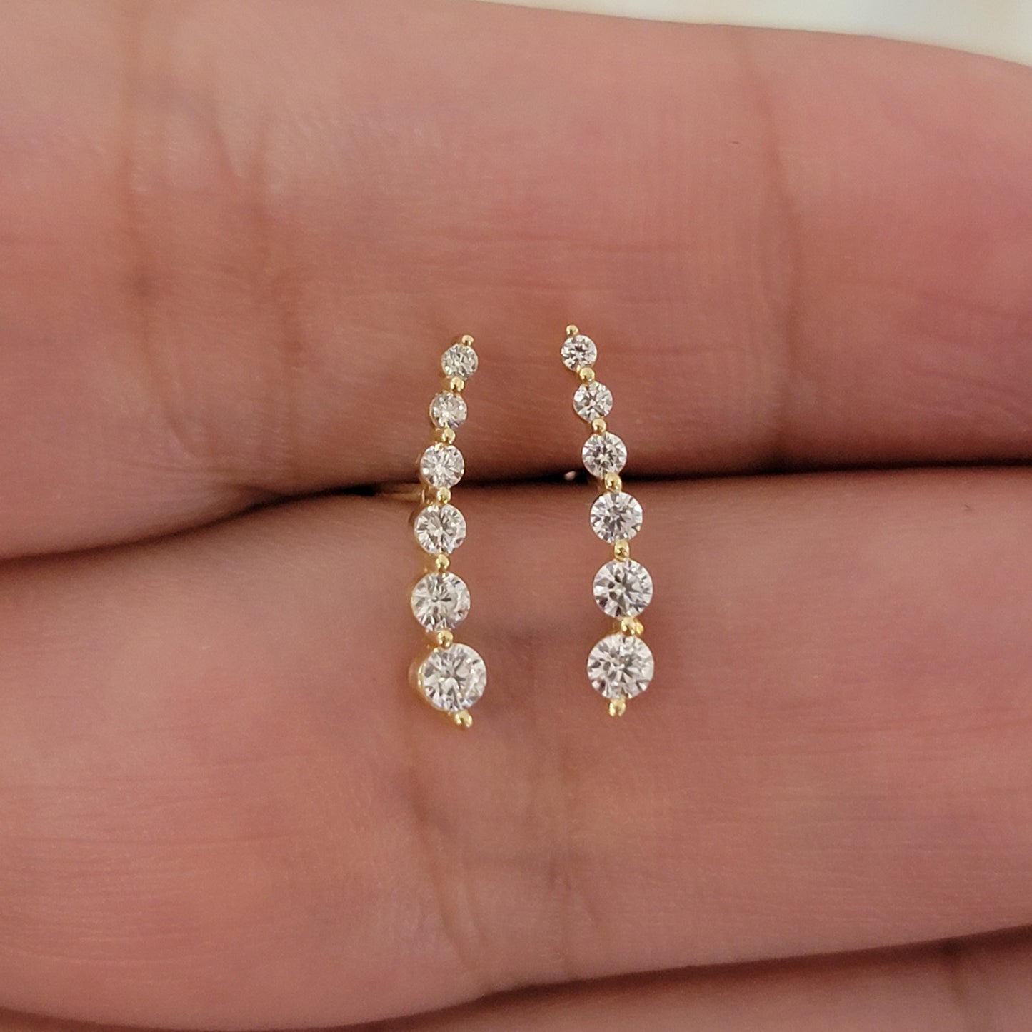 Curved Diamond Earrings in 14k Solid Gold, Natural Diamond Ear Climber Earrings