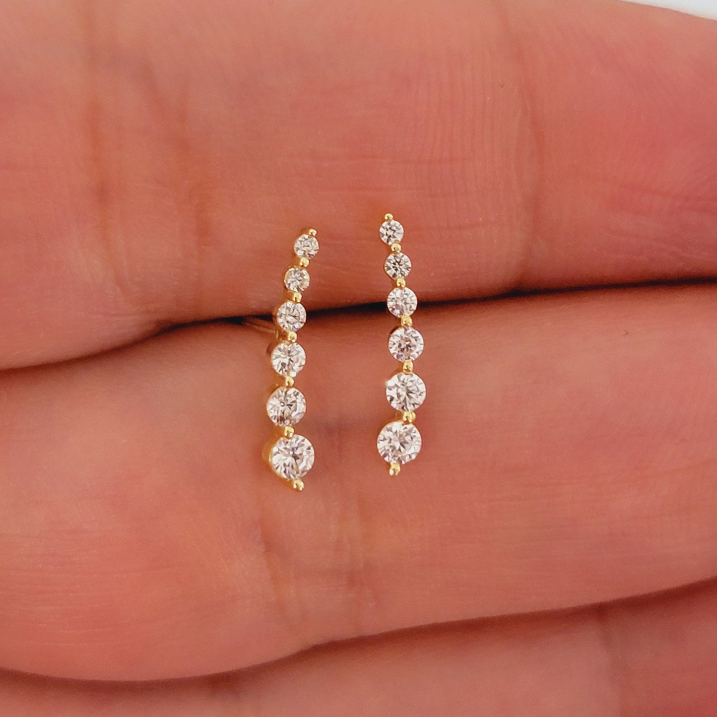 Curved Diamond Earrings in 14k Solid Gold, Natural Diamond Ear Climber Earrings