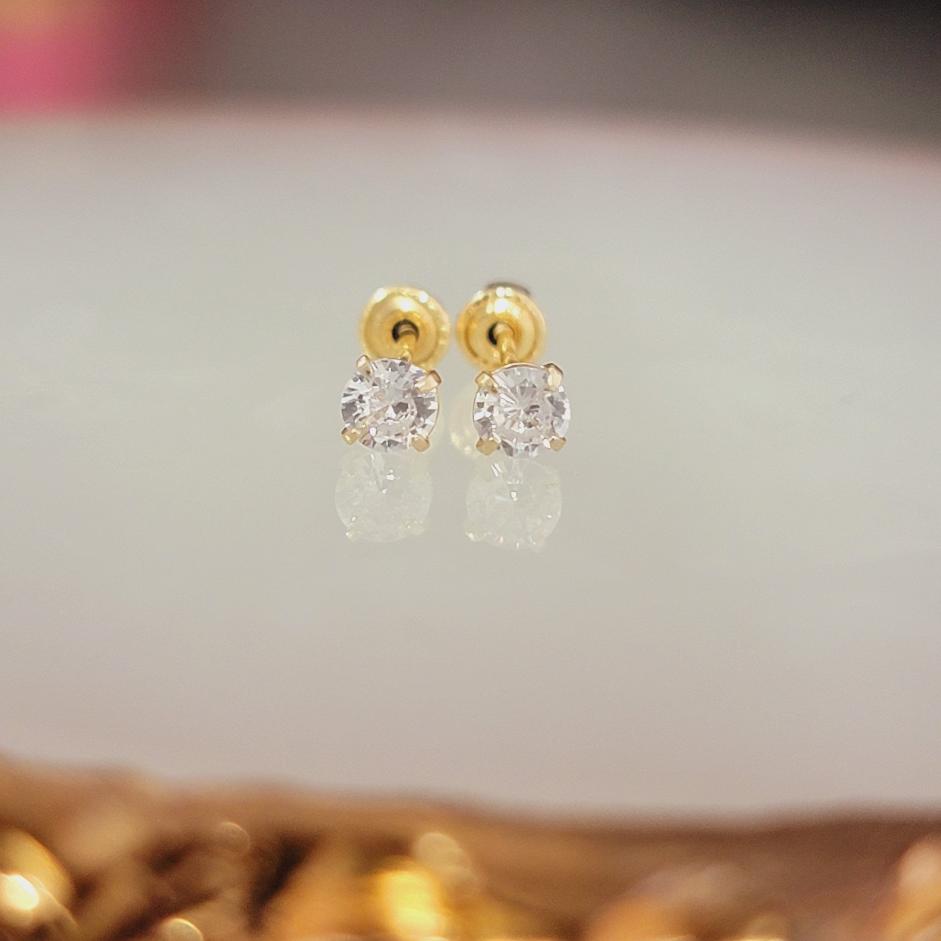 14K Solid Gold Natural Diamond Stud Earrings / Dainty earrings / Diamond Besel stud earrings / Fine jewelry / online Real diamonds / 2 mm stone