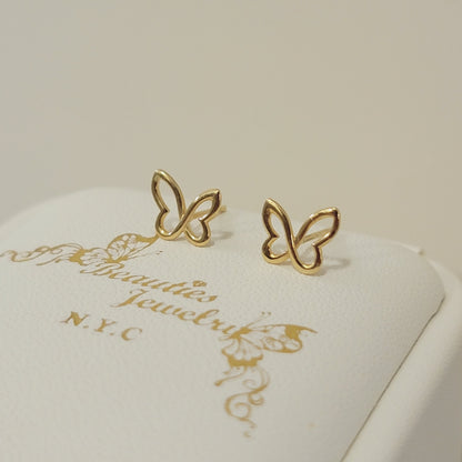 Butterfly Earrings, 14k Gold Stud Earrings, Dainty Cute Earrings, Minimalist Earrings