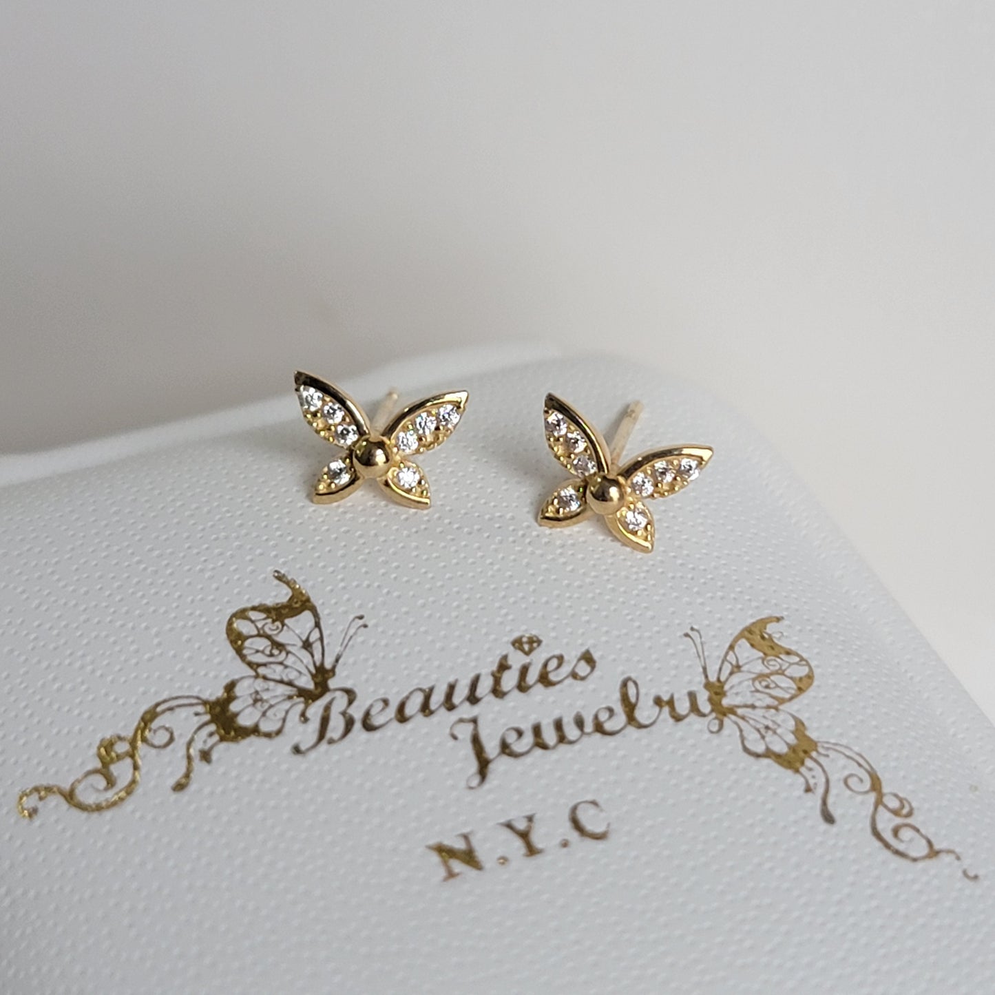 Diamond Butterfly Earrings, 14k Gold Earrings , Minimalist Earrings, Diamond Earrings for Girls, Butterfly Stud Earrings, Dainty Earrings