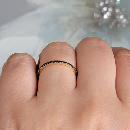 Black Diamond Wedding Band in 14k Solid Gold, Micro Pave Black Diamond Setting, Genuine Black Diamond Eternity Ring