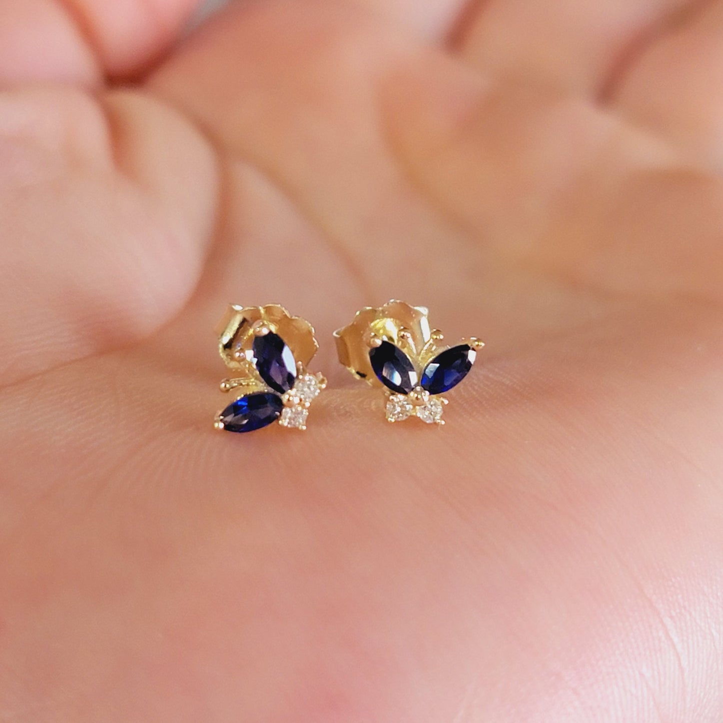 14k Solid Gold Butterfly Sapphire Earrings