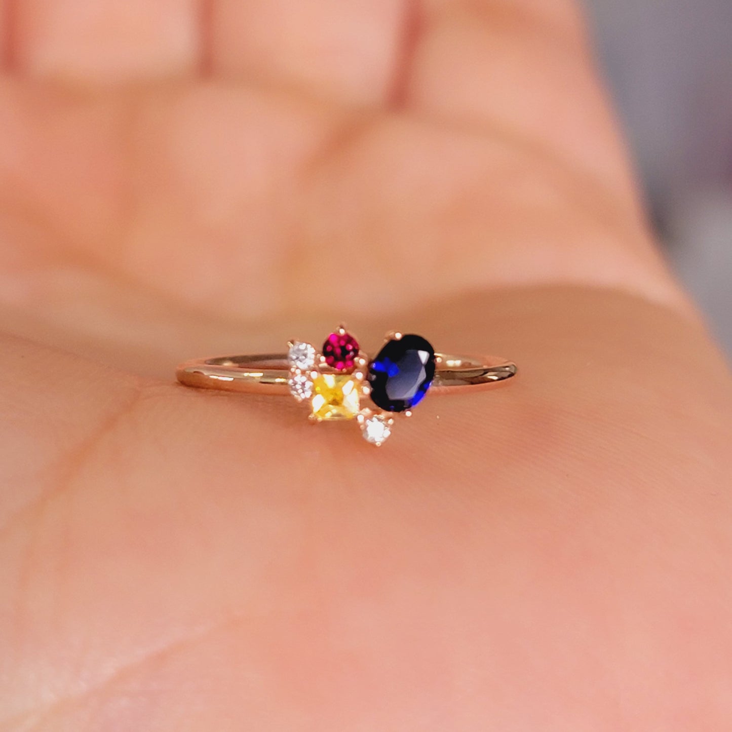 14k Gold Cluster Diamond and Gemstone Ring