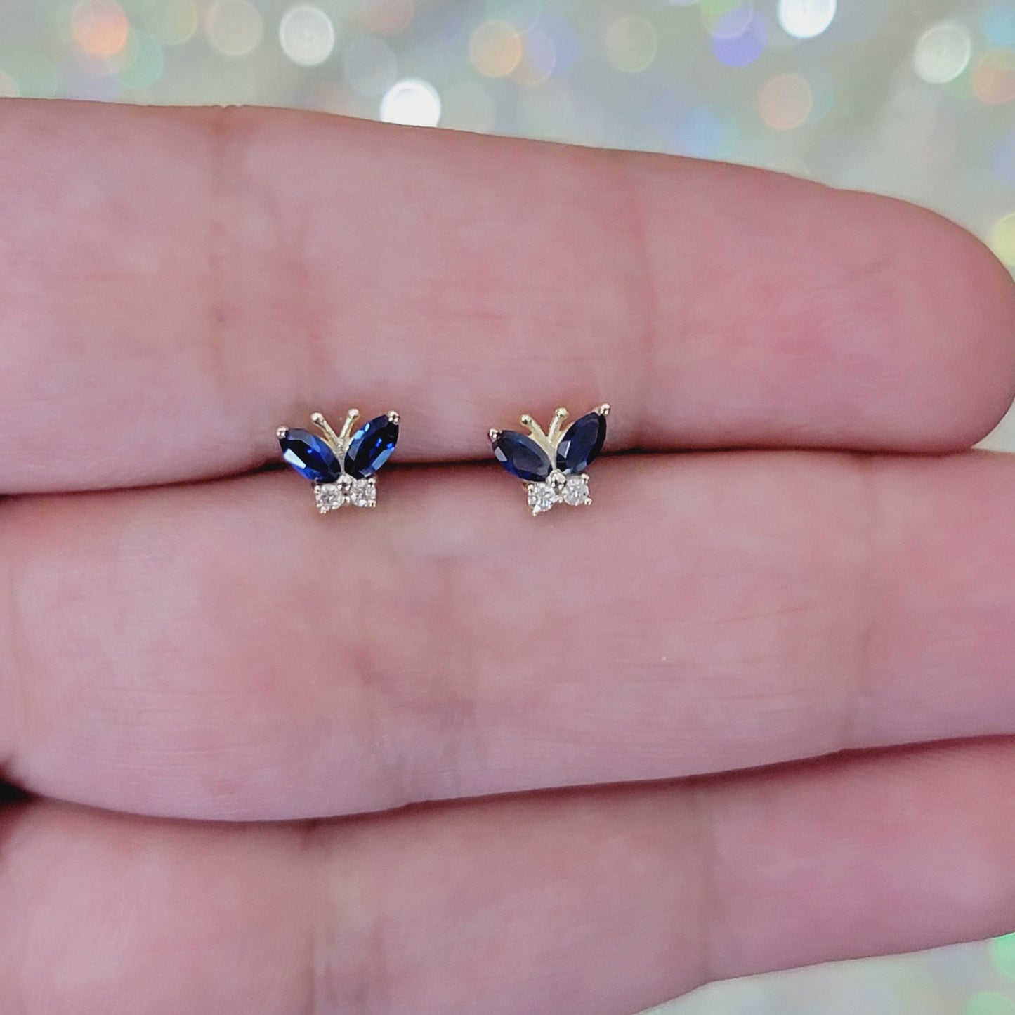 14k Solid Gold Butterfly Sapphire Earrings