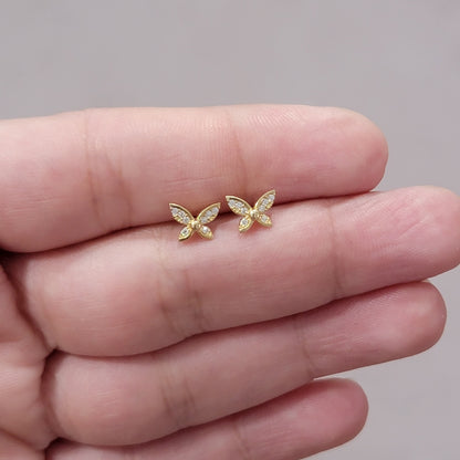 Diamond Butterfly Earrings, 14k Gold Earrings , Minimalist Earrings, Diamond Earrings for Girls, Butterfly Stud Earrings, Dainty Earrings