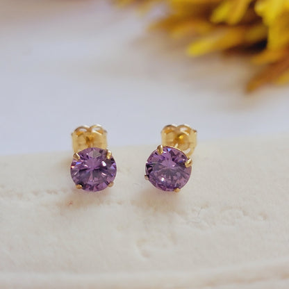 Amethyst Earrings in 14k Gold, Amethyst Stud Earrings, Birthstones Earrings, Purple Birthstone Earrings, February Birthday Gifts