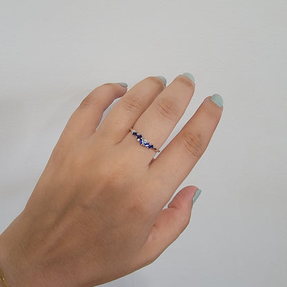 Sapphire Diamond Ring, Blue Sapphire Band, 14k Solid Gold Ring, Curved Wedding Bands, Unique Wedding Bands, Gemstone Ring, Anniversary Ring