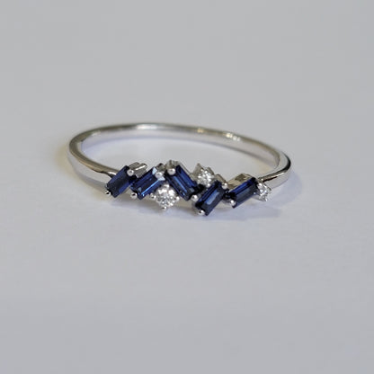Sapphire Diamond Ring, Blue Sapphire Band, 14k Solid Gold Ring, Curved Wedding Bands, Unique Wedding Bands, Gemstone Ring, Anniversary Ring