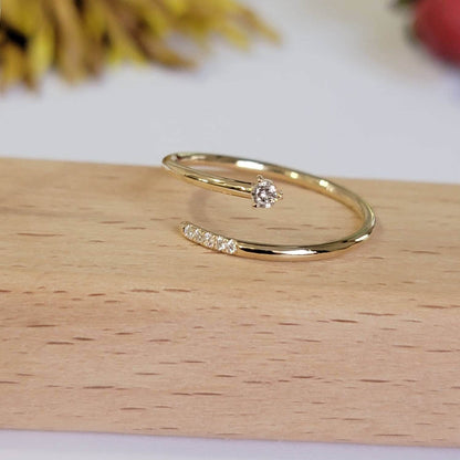 14k Solid Gold Spiral Diamond Ring