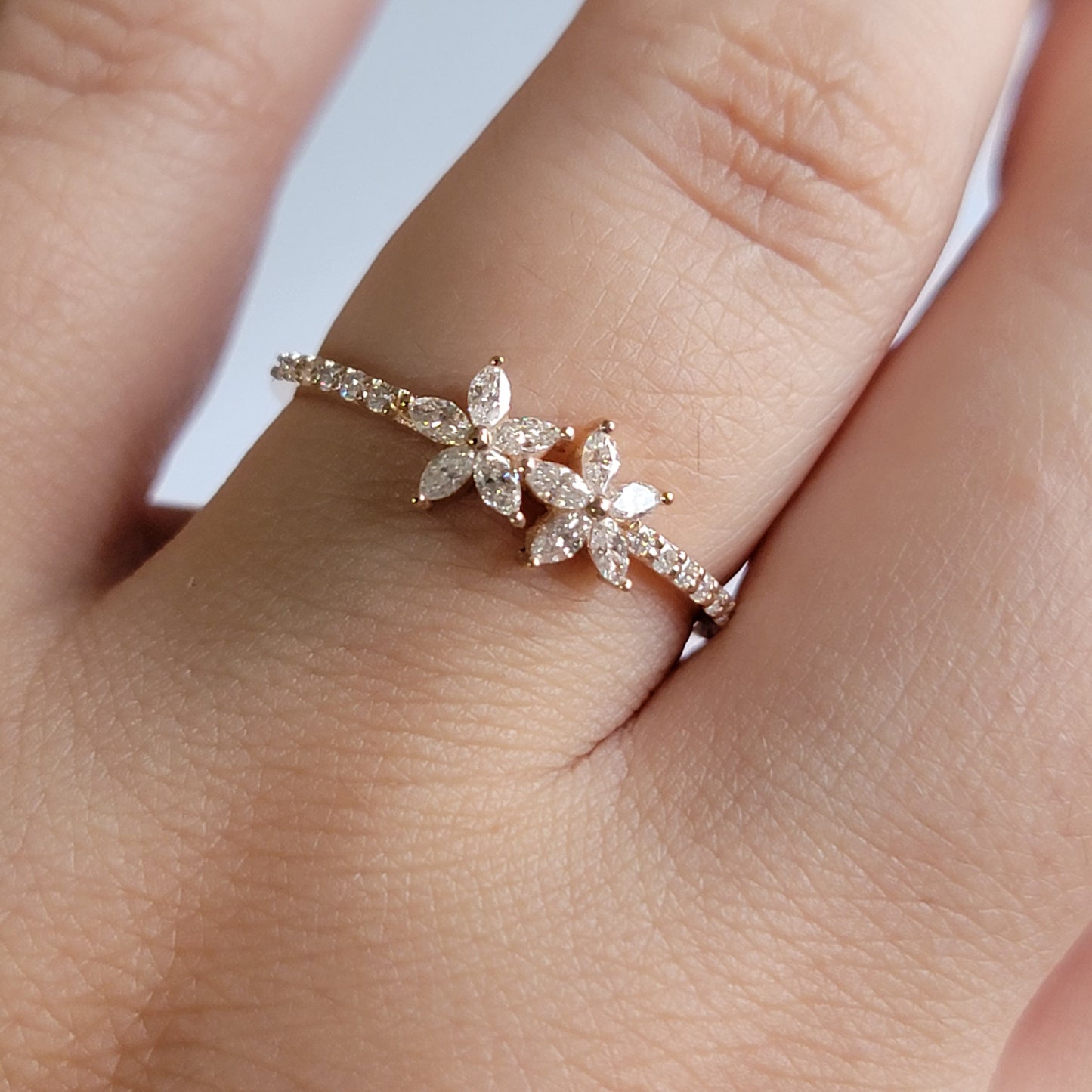 Marquise Diamond Ring in 14k Solid Gold , Diamond Cluster Ring, Dainty Ring, Vintage Diamond Flower Ring, Promise Ring for Her