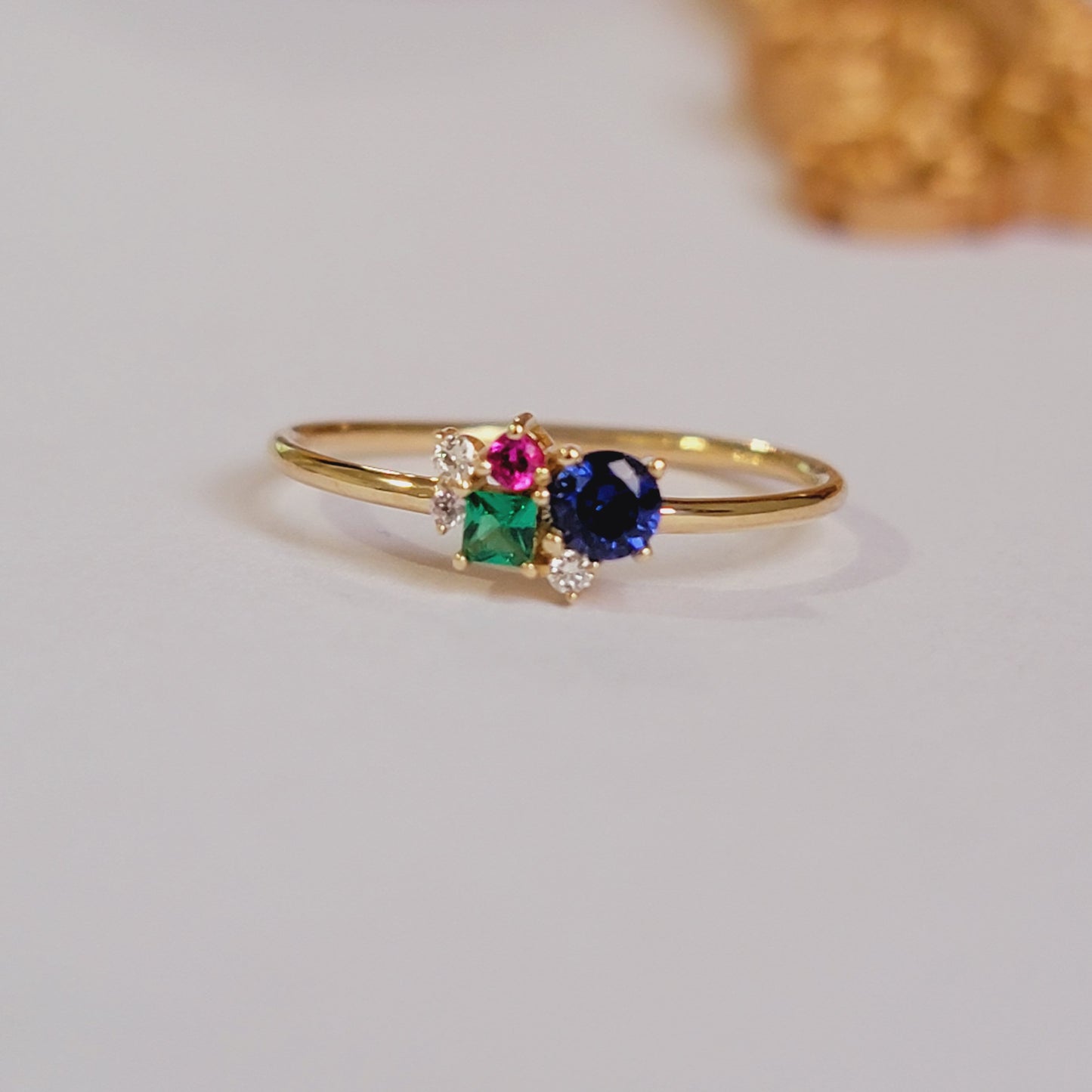 14k Cluster Diamond and Gems Ring, Personalized Ring