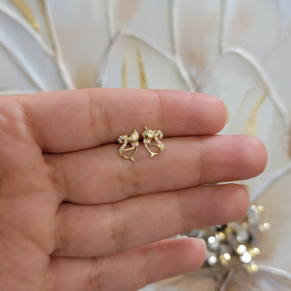 14k Gold Cat Earrings, 14K Diamond Cat Stud Earrings