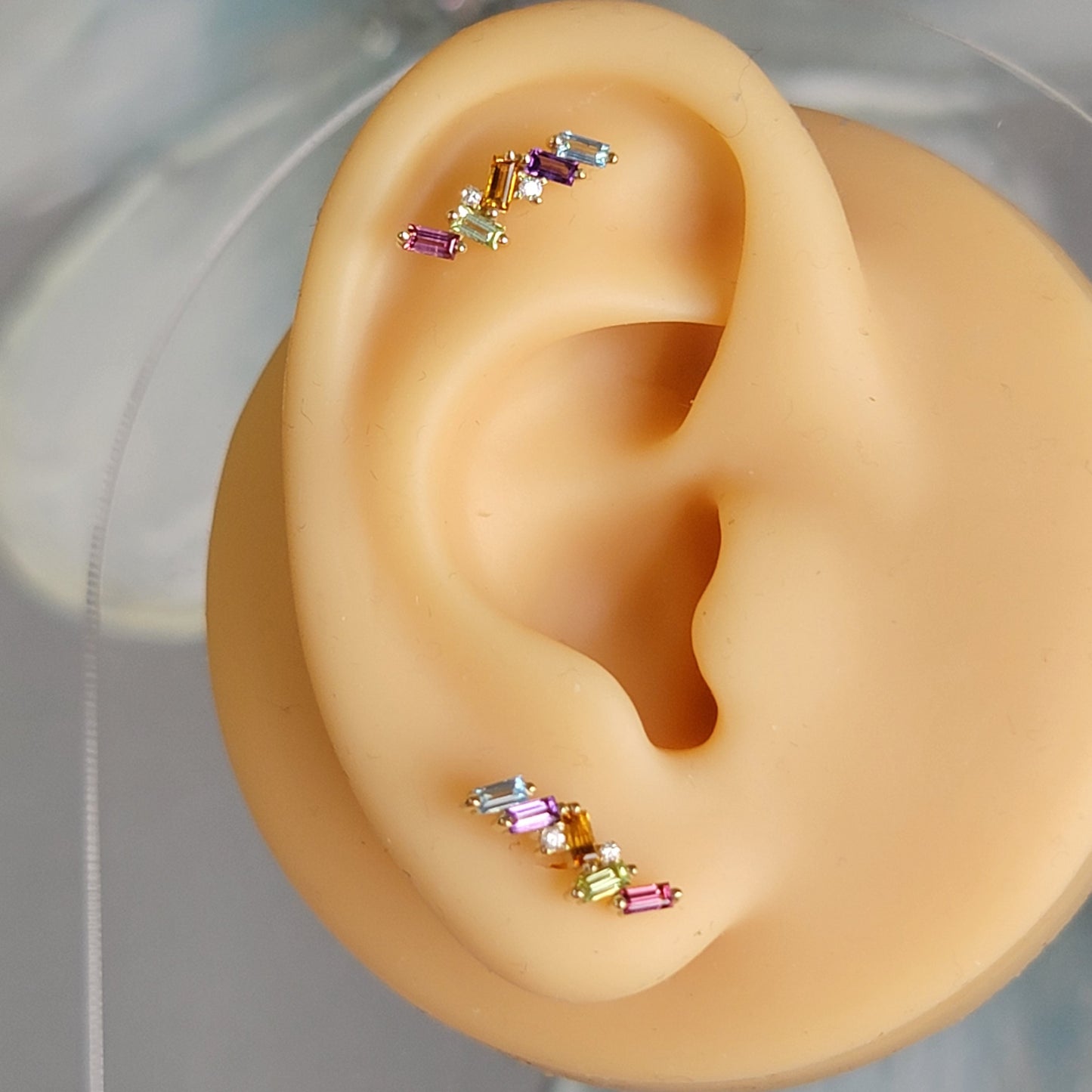14k Gold Gemstone & Diamond Climber Earrings