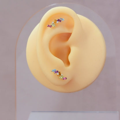 14k Gold Gemstone & Diamond Climber Earrings
