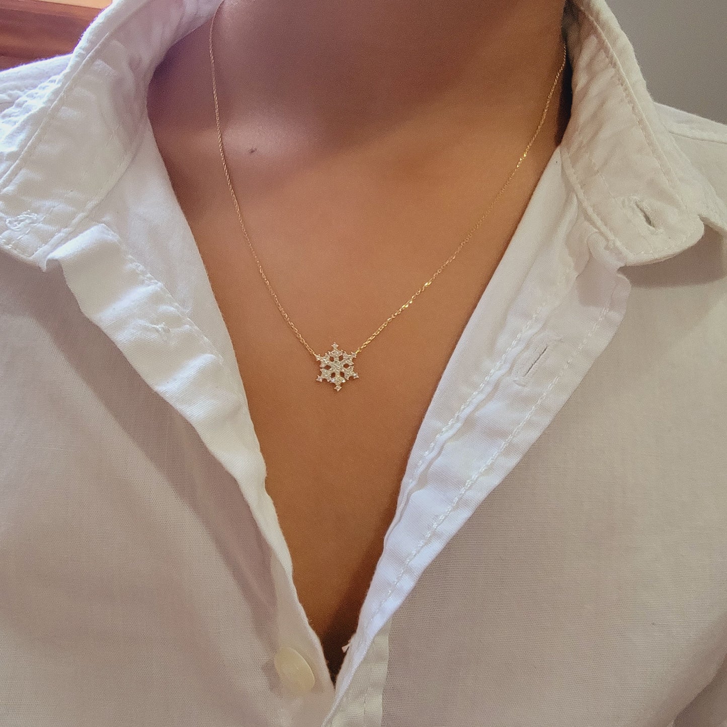 14k Diamond Snowflake Necklace