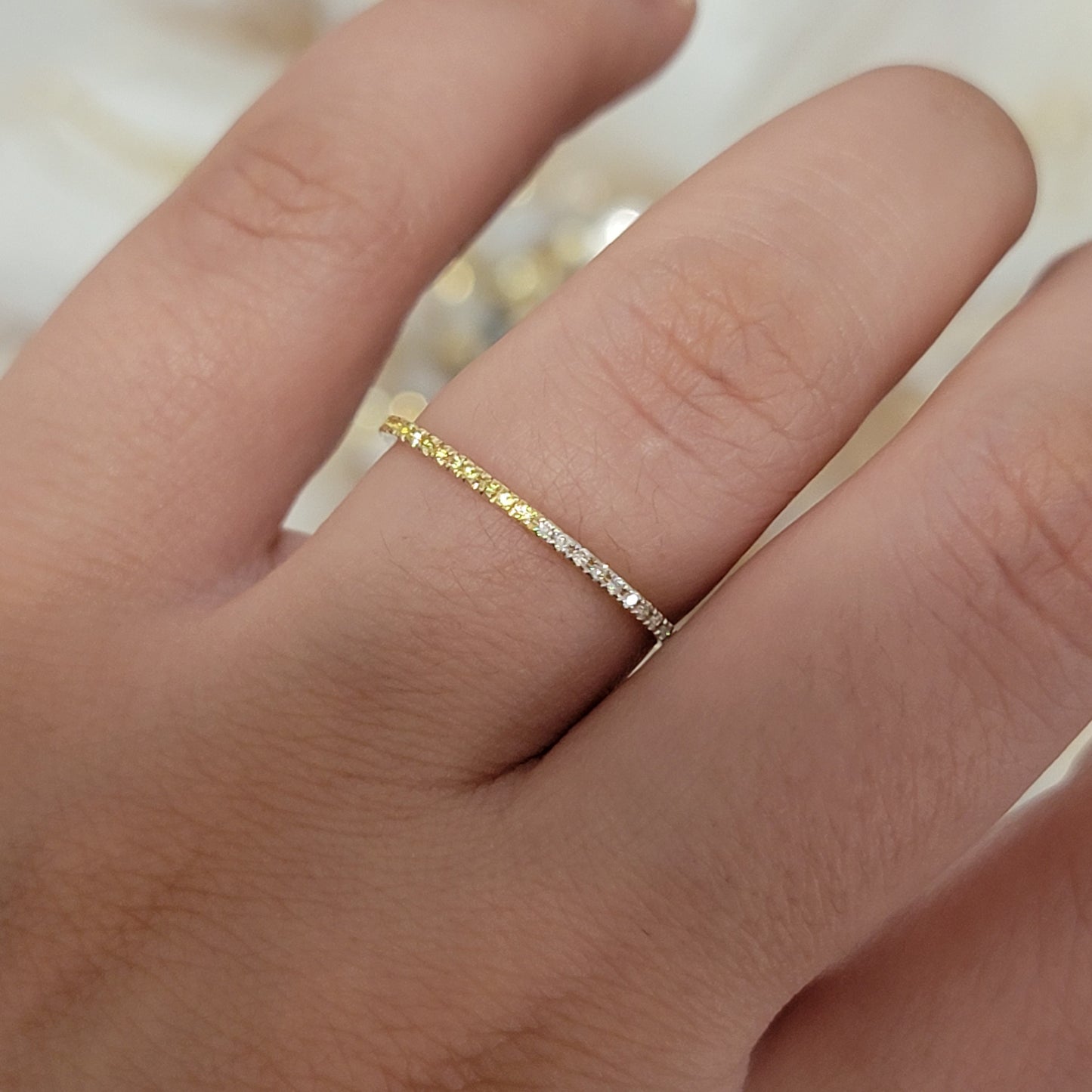 Yellow Sapphire and Diamond Wedding Ring, Diamond Eternity Ring in 14k Gold, Pave Diamond Ring, Yellow Sapphire Wedding Band, Eternity Band