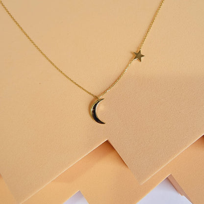 14k Gold Moon Star Necklace