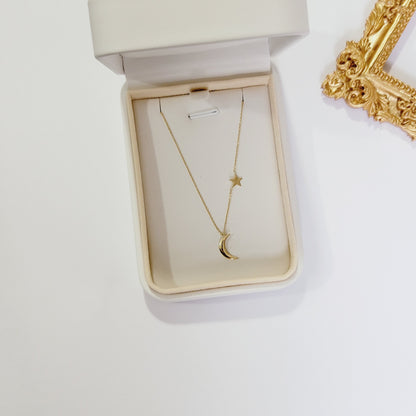 14k Gold Moon Star Necklace