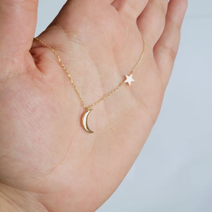 14k Gold Moon Star Necklace