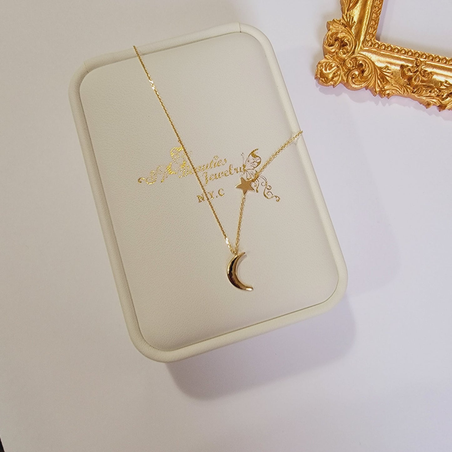 14k Gold Moon Star Necklace