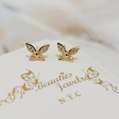 Butterfly Earrings, 14k Gold Earrings, Diamond Stud Earrings, Butterfly Wings Earrings, Dainty Earrings, Minimalist Earrings