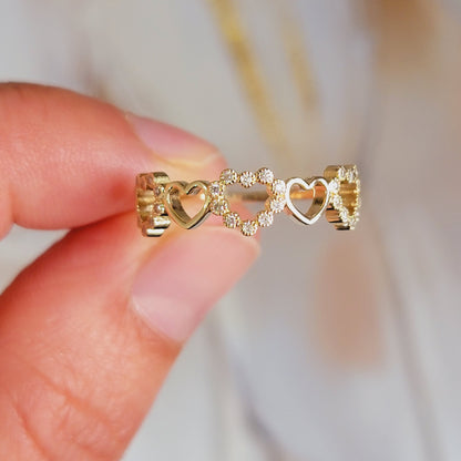 Diamond Heart Ring, 14k Solid Gold Ring, Gold Heart Ring, Heart Wedding band, Anniversary Rings, Heart Shape Ring, White Gold Diamond Ring
