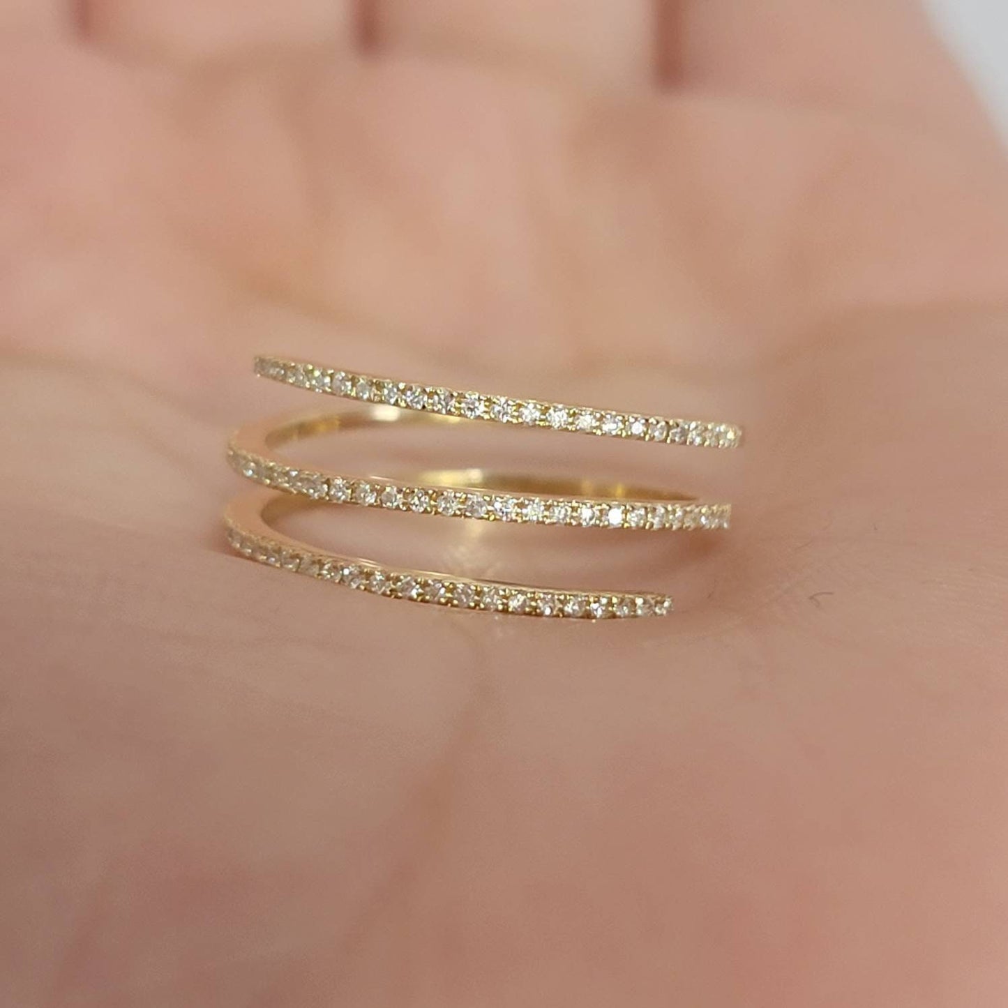 Diamond Spiral Ring, Pave Diamond Ring, Triple Wrap Ring, Diamond Wrap Ring, Minimalist Gold Ring, Anniversary Gift, Pave Diamond, 14K Gold