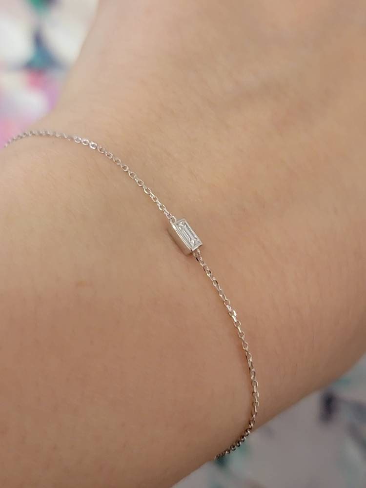 14K Gold Dainty Diamond Baguette Bracelet