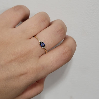 Oval Cut Blue Sapphire And Diamond Engagement Ring, 14K Vintage Solitaire Sapphire Ring, Three Stone Engagement Ring, Anniversary Gift,