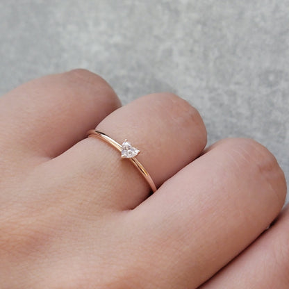 Diamond Solitaire Ring, Heart-Shape Diamond Ring, Wedding Ring, Dainty Wedding Band Promise Ring, 14K Gold Ring, White, Rose, Gift For Her