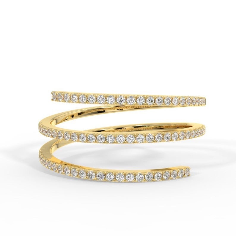 Diamond Spiral Ring, Pave Diamond Ring, Triple Wrap Ring, Diamond Wrap Ring, Minimalist Gold Ring, Anniversary Gift, Pave Diamond, 14K Gold