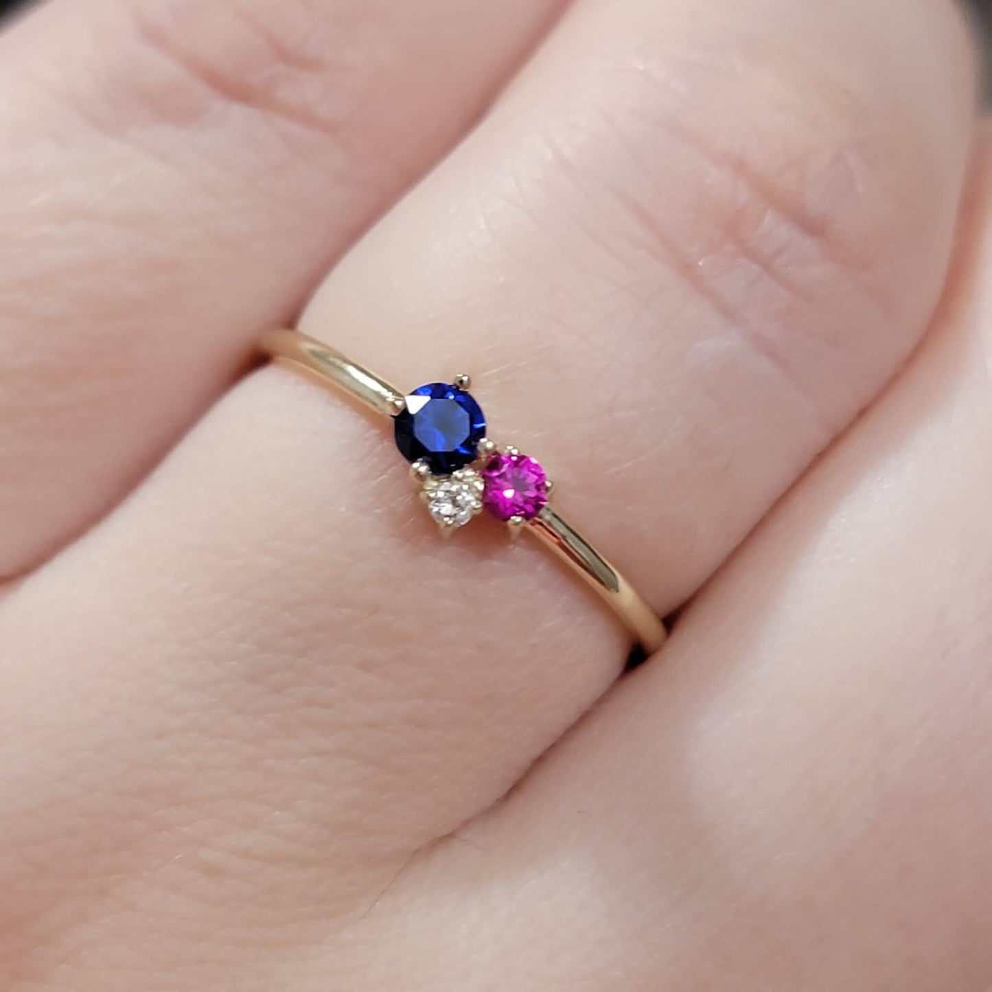 Sapphire Cluster Ring, Cluster Gemstone Ring, Blue Sapphire and Ruby Ring, Multi Stone Cluster ring, Birthday Gift For Women, Promise Ring