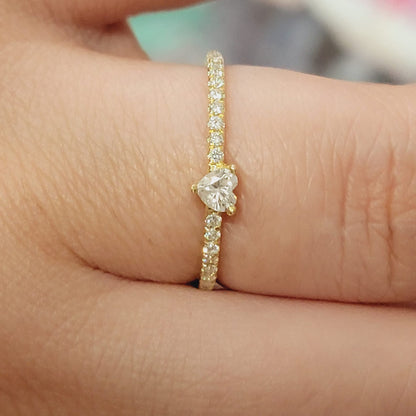 Diamond Ring, 14k Solid Gold Solitaire Ring, Dainty Diamond Ring, Diamond Engagement Ring, 0.16 Ct Heart Shape Cut Diamond Ring Set Gold