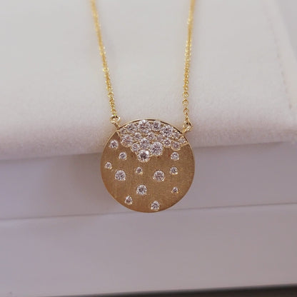 Diamond Circle Disc Necklace in 14k Solid Gold, Round Shaped Multi Stone Anniversary Pendant, Stackable Tiny Coin Jewelry, Wedding Chain Set