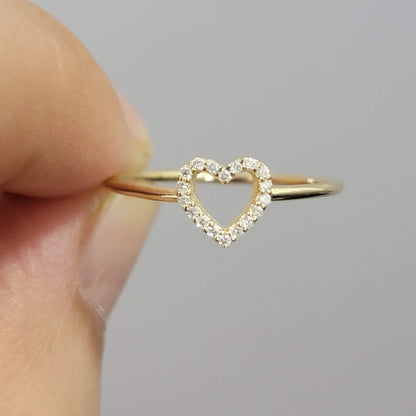 Diamond  Ring, 14K Solid Gold Open Heart Ring, Natural Diamond Band, Promise Ring,  Minimalist Gold Ring, 14k Promise Ring, White, Anika