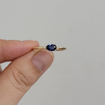 Oval Cut Blue Sapphire And Diamond Engagement Ring, 14K Vintage Solitaire Sapphire Ring, Three Stone Engagement Ring, Anniversary Gift,