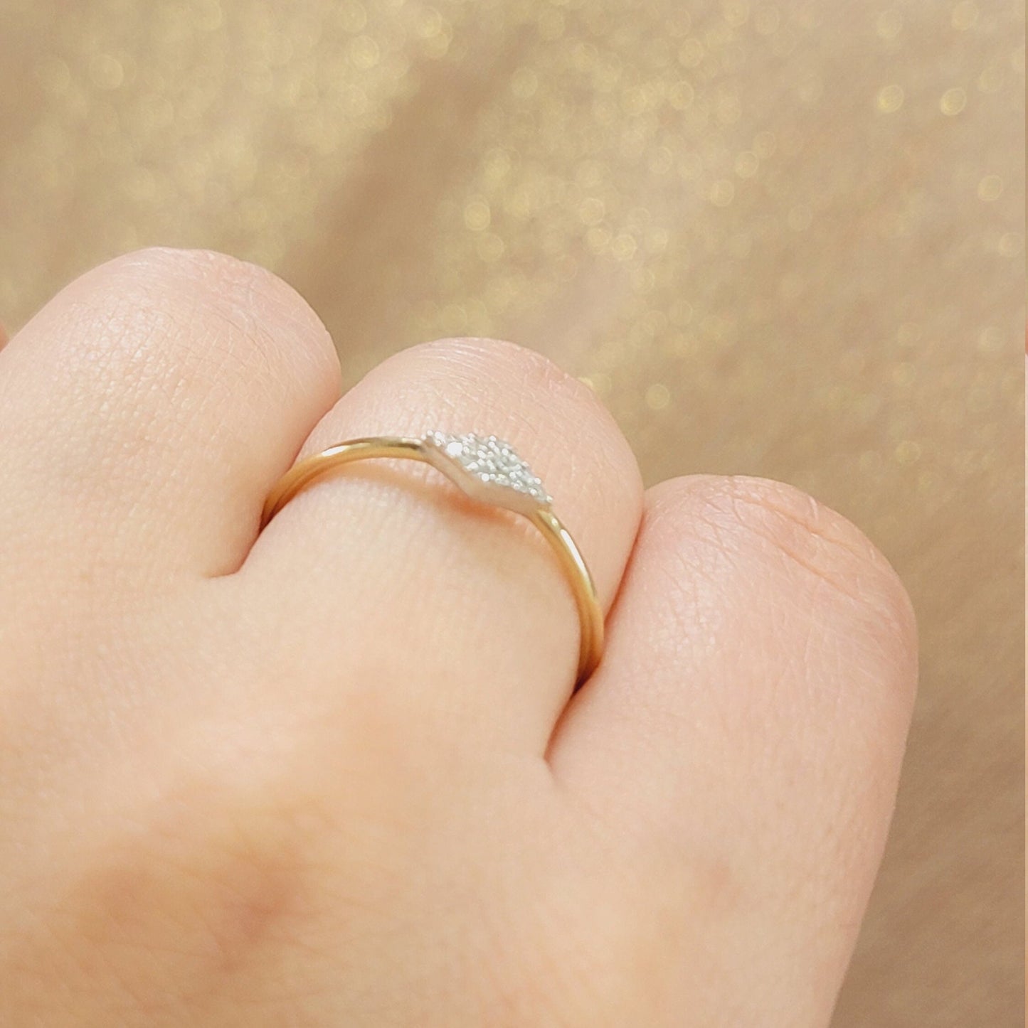 Diamond Ring, 14K Solid Gold Band, Handmade Bridal Rose Jewelry Gift,  White Rhombus Wedding Ring, Stacking Ring, Geometric Design  Ring
