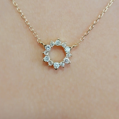 14K Solid Gold Diamond Disc Necklace