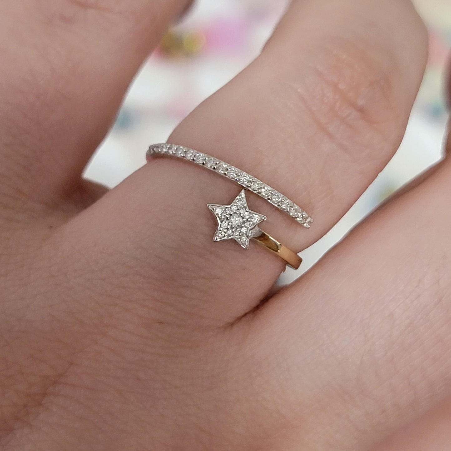 Diamond Star Ring, 14k Diamond Starburst Ring for Women, Dainty Pave Diamond Ring, Minimalist Celestial Ring, Spiral Diamond ring, 14k White