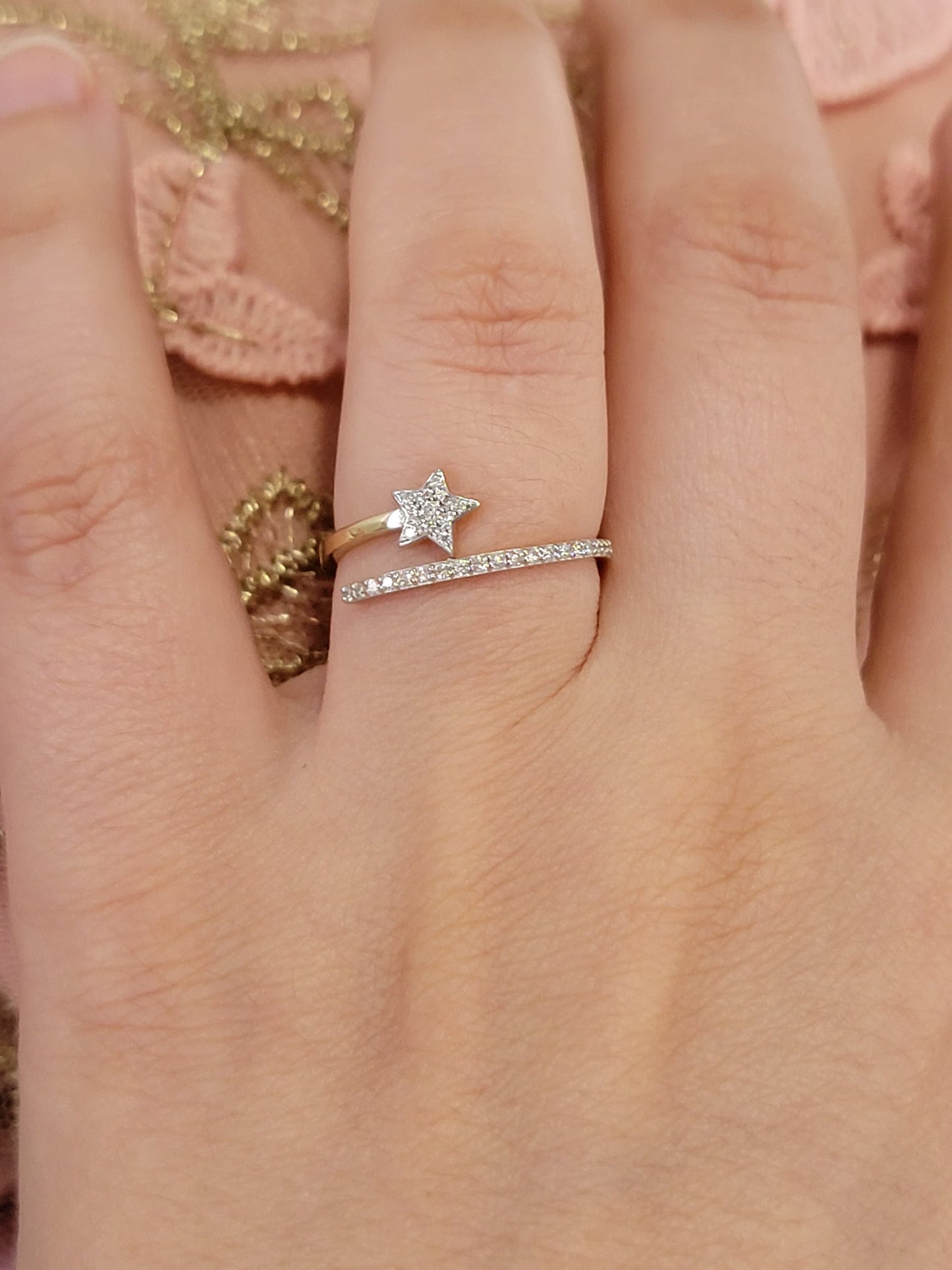 Diamond Star Ring, 14k Diamond Starburst Ring for Women, Dainty Pave Diamond Ring, Minimalist Celestial Ring, Spiral Diamond ring, 14k White